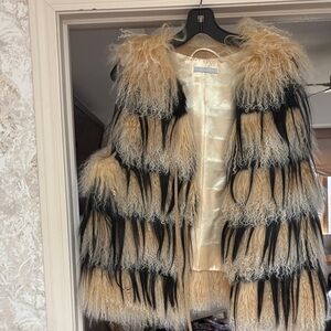 Christian Cota Cream and Black Striped  Fur Vest